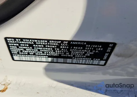 2016 Volkswagen Passat Sel из США, поврежденный, VIN 1VWCS7A33GC042063